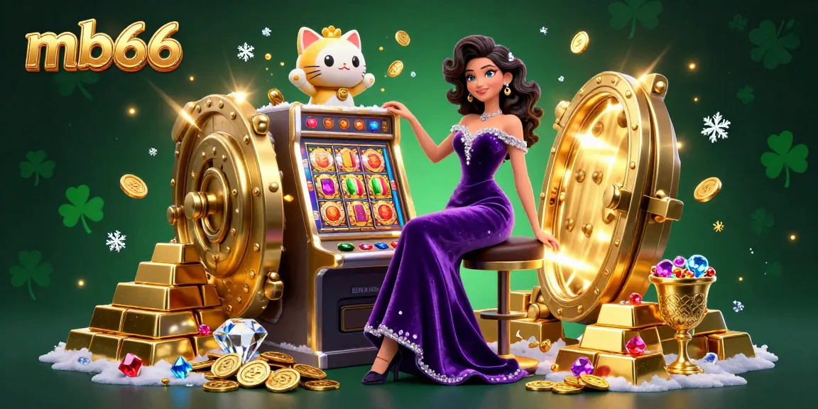 Experience excitement at mb66 with a stunning jackpot scene featuring a glamorous woman, fortune cat, and golden treasures.