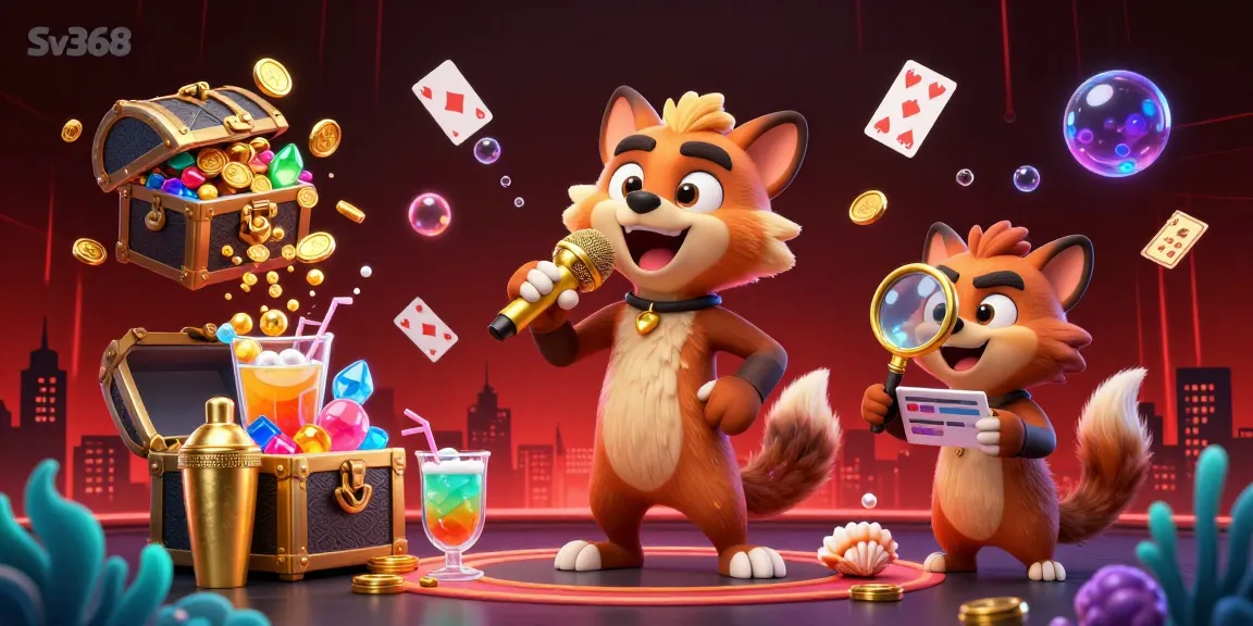 Experience the excitement of Sv368 with a vibrant casino scene featuring cartoon hyenas inaction, showcasing fun gambling elements!