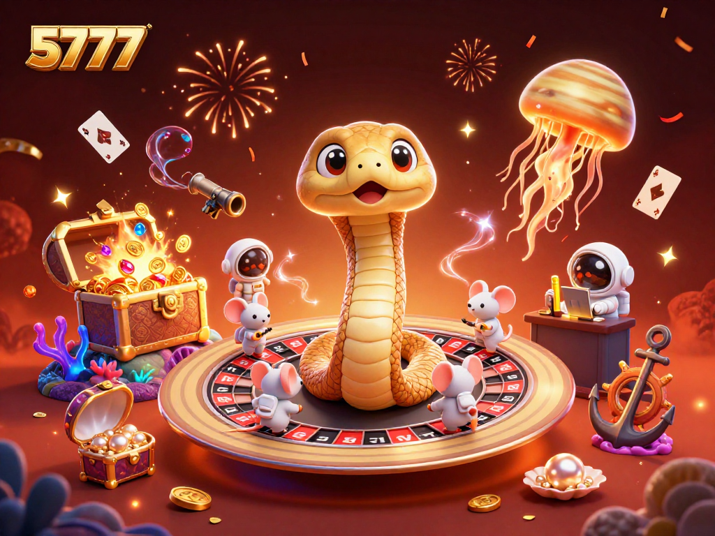 Engage with 5777's thrilling betting scene as cartoon astronauts place wagers on Saturn's roulette ring.