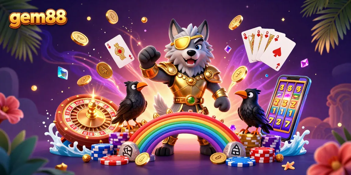 Experience gem88-inspired magic with Odin and ravens amidst a vibrant casino scene.