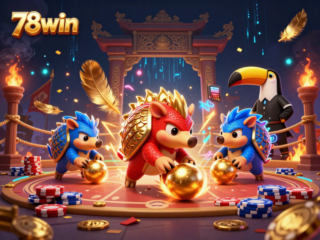 Experience thrilling action with 78win as pangolins roll into golden balls amidst vibrant casino elements.