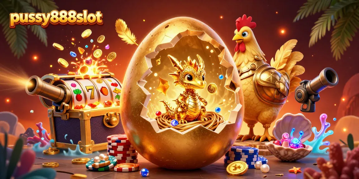 Experience the thrilling pussy888slot with a gold dragon revealing treasures and vibrant casino elements!