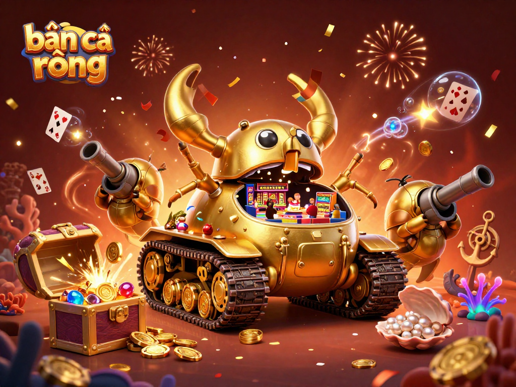 Engage in thrilling bắn cá rồng action with colorful gems and gold in this vibrant casino scene.