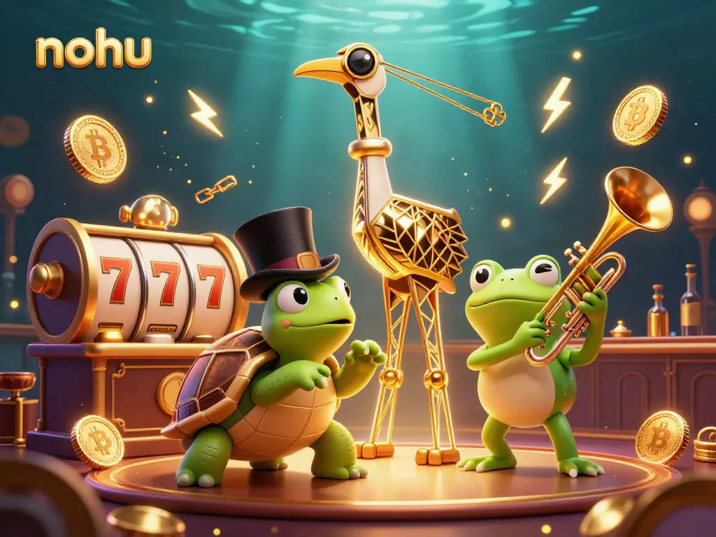 Play thrilling slot games at nohu with vibrant characters and crypto elements.