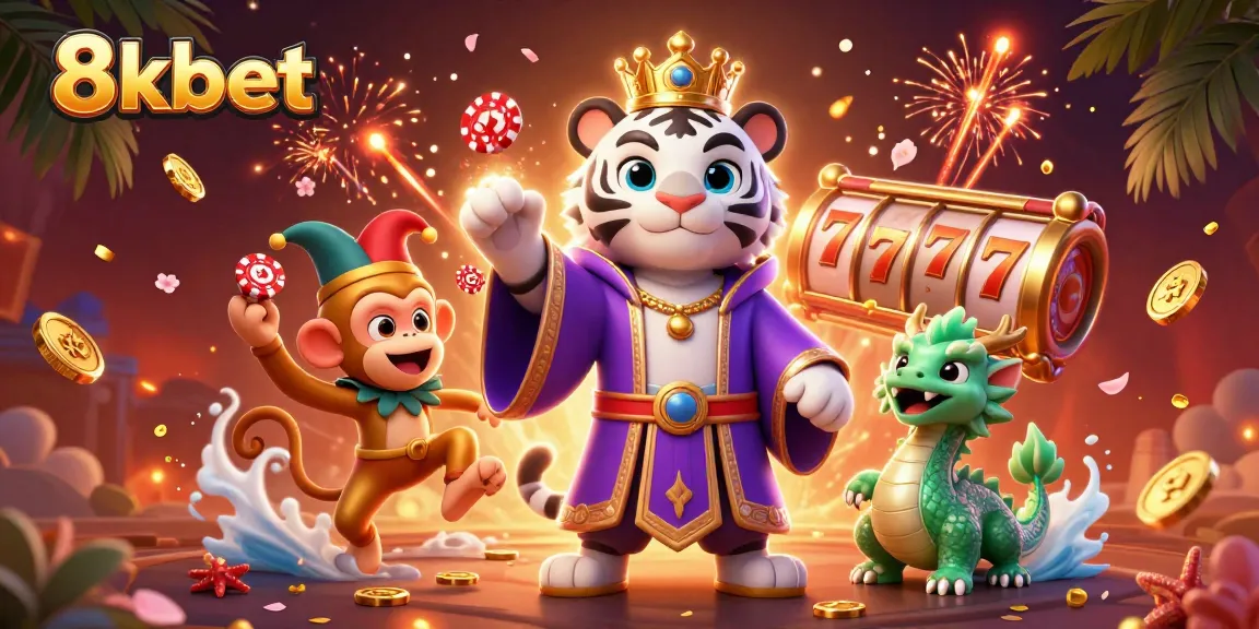 Experience exciting gaming moments at 8kbet with vibrant 3D casino characters and symbols.