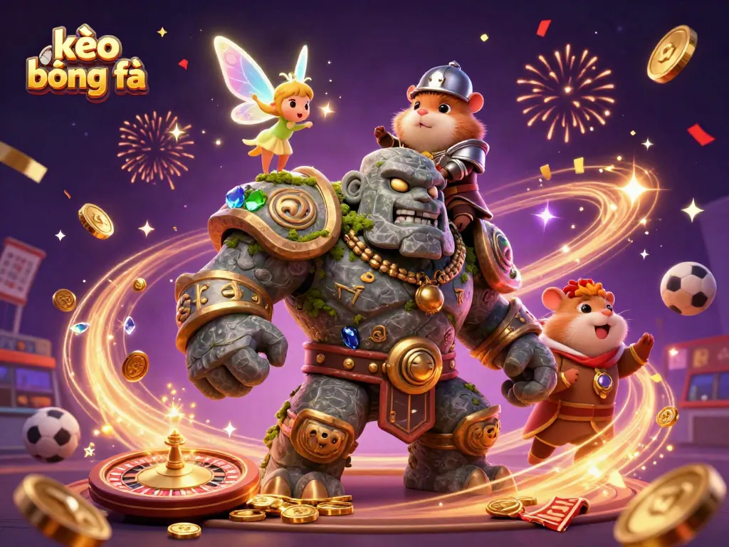 Engage in kèo bóng đá with a vibrant, ultra-detailed 3D illustration of fantasy characters amidst casino excitement.