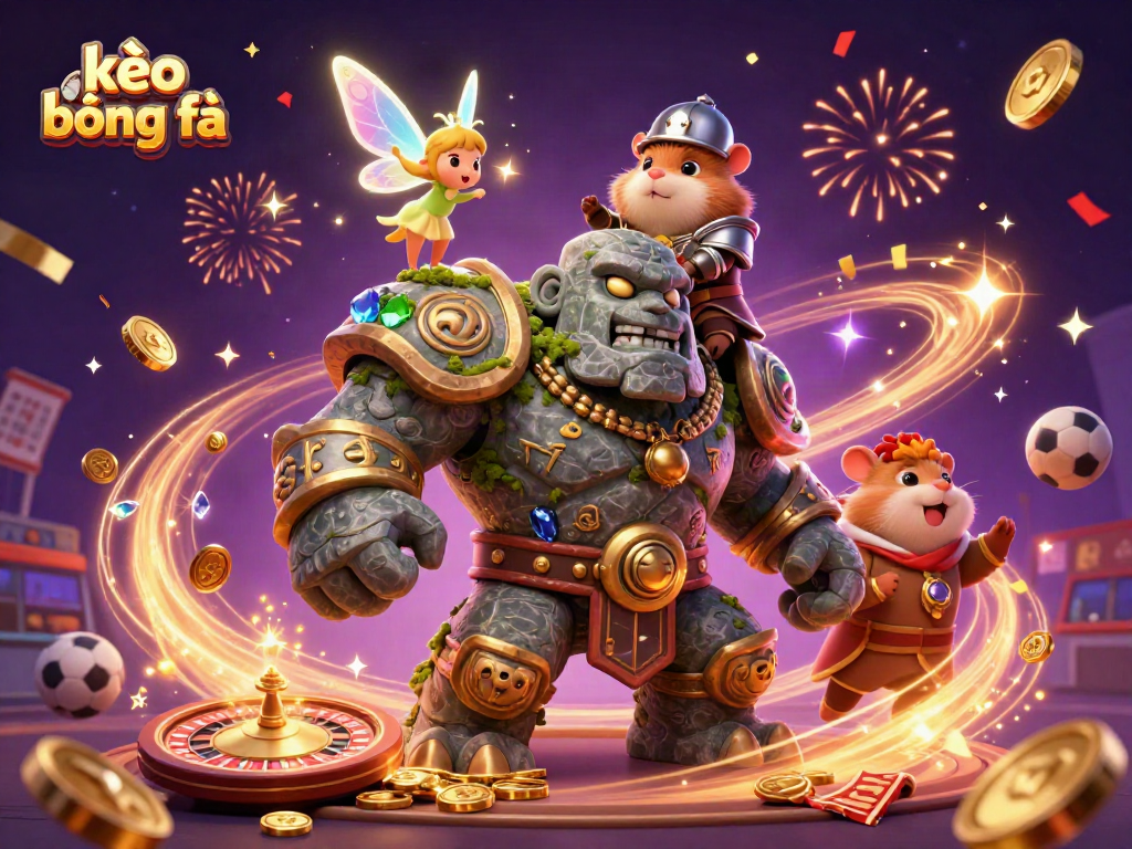 Engage in kèo bóng đá with a vibrant, ultra-detailed 3D illustration of fantasy characters amidst casino excitement.