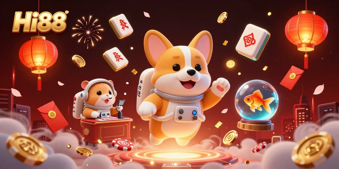 Experience the excitement of Hi88 as the astronaut corgi enjoys a floating casino adventure in zero gravity.