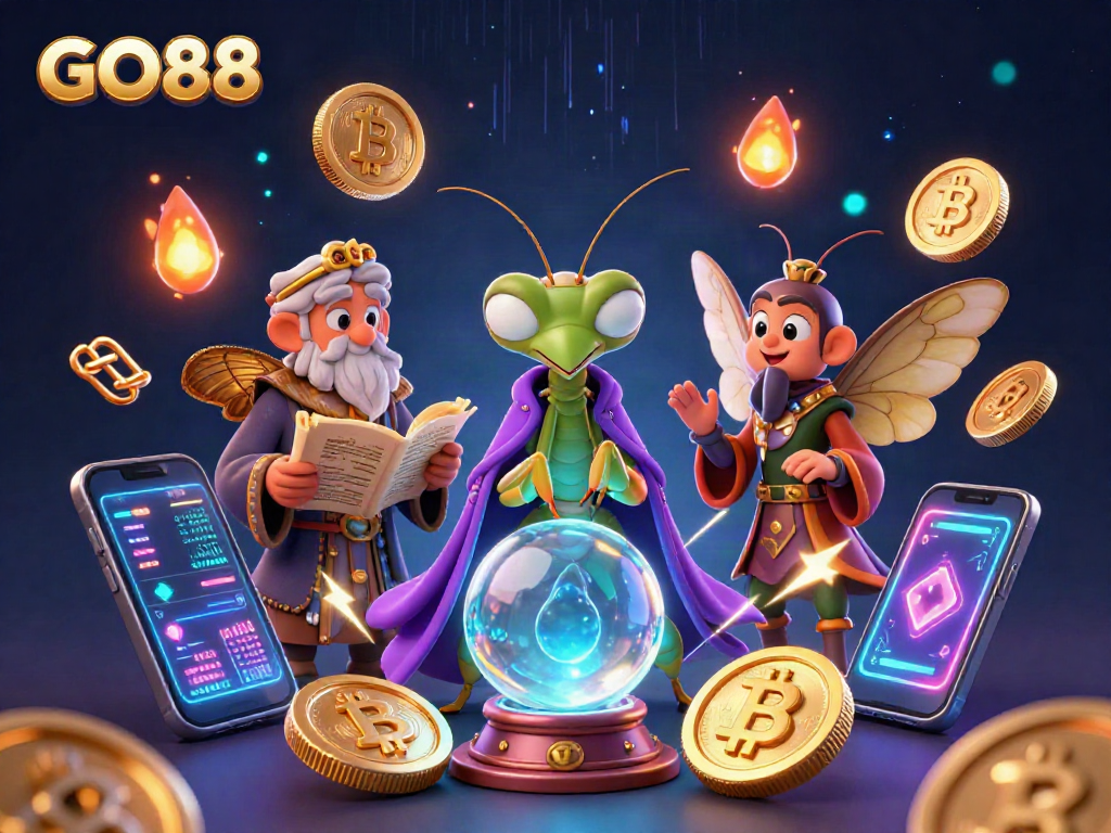 Engage in GO88's dynamic gaming experience with a vibrant illustration featuring mystical fortune tellers.