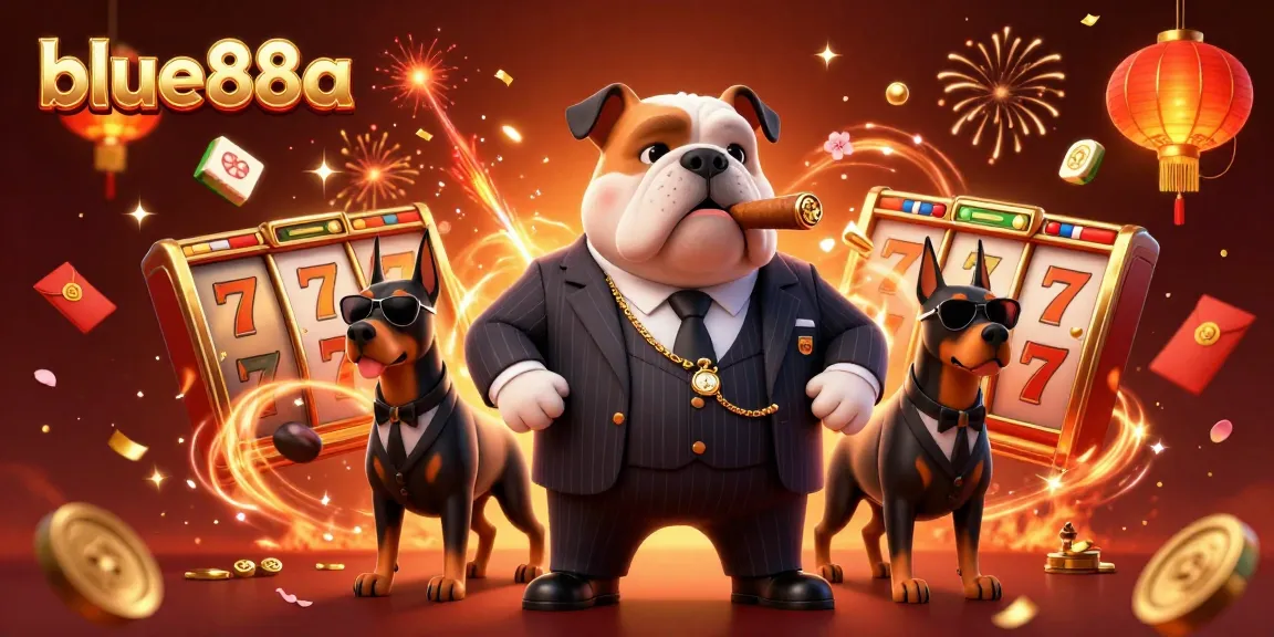 Experience exciting slots and jackpots with blue88a's thrilling 3D casino illustration featuring dynamic characters.