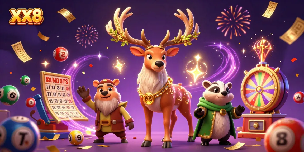Experience exciting moments at XX8 with a Celtic druid, badger, and vibrant lottery elements.