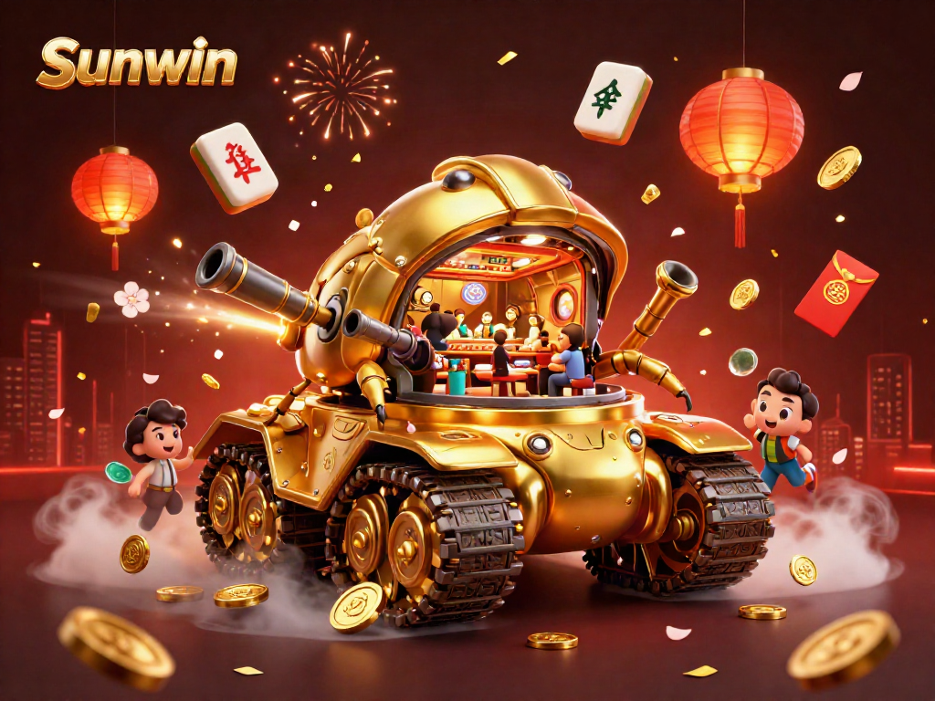 Experience the excitement of Sunwin's vibrant casino world, featuring dynamic gaming elements and celebrations.