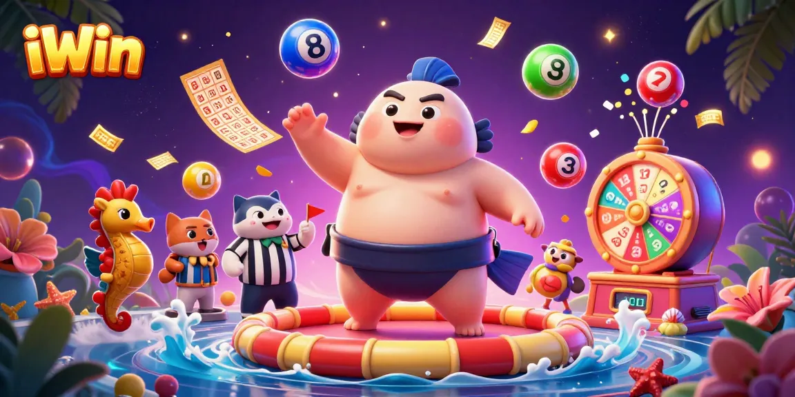 Play thrilling iWin games with a fugu referee in a vibrant underwater lottery scene