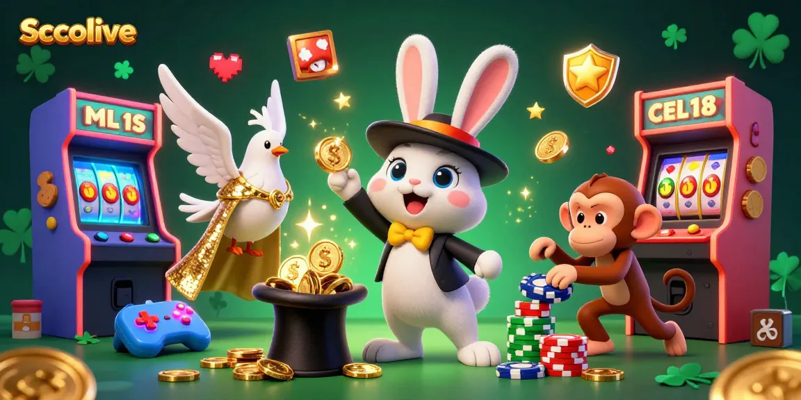 Socolive brings thrilling action as a magician rabbit pulls coins while a dove shines and a monkey steals poker chips.