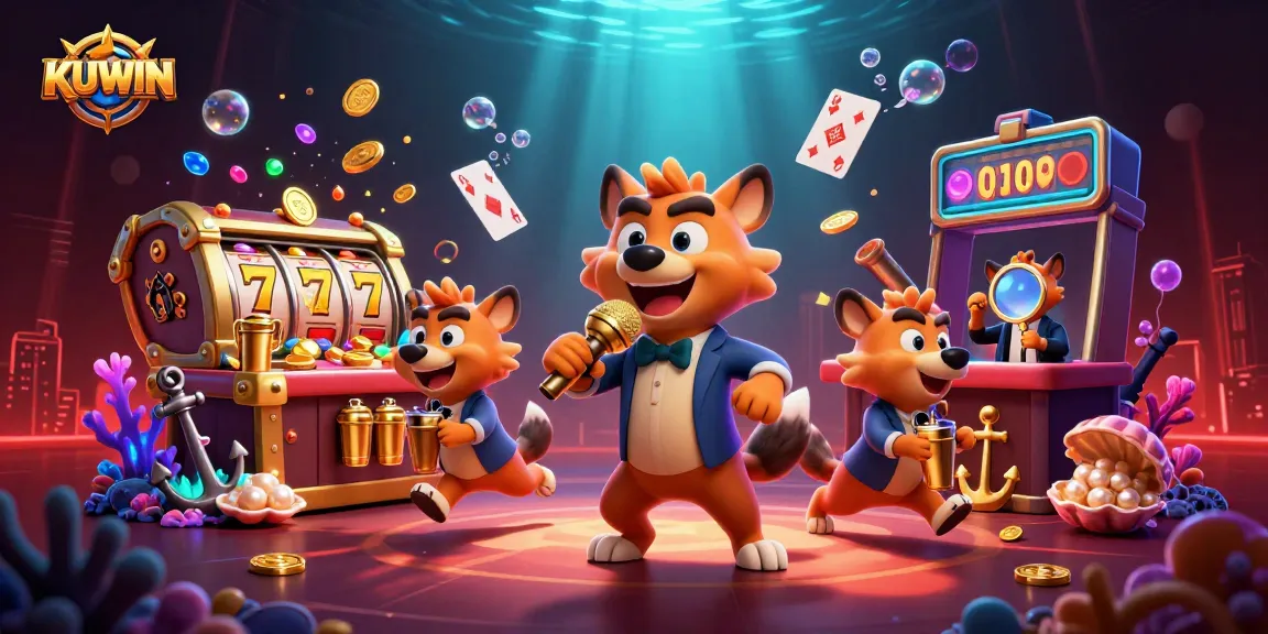 KUWIN offers thrilling casino experiences with a lively illustration of hyenas in a comedy casino club.