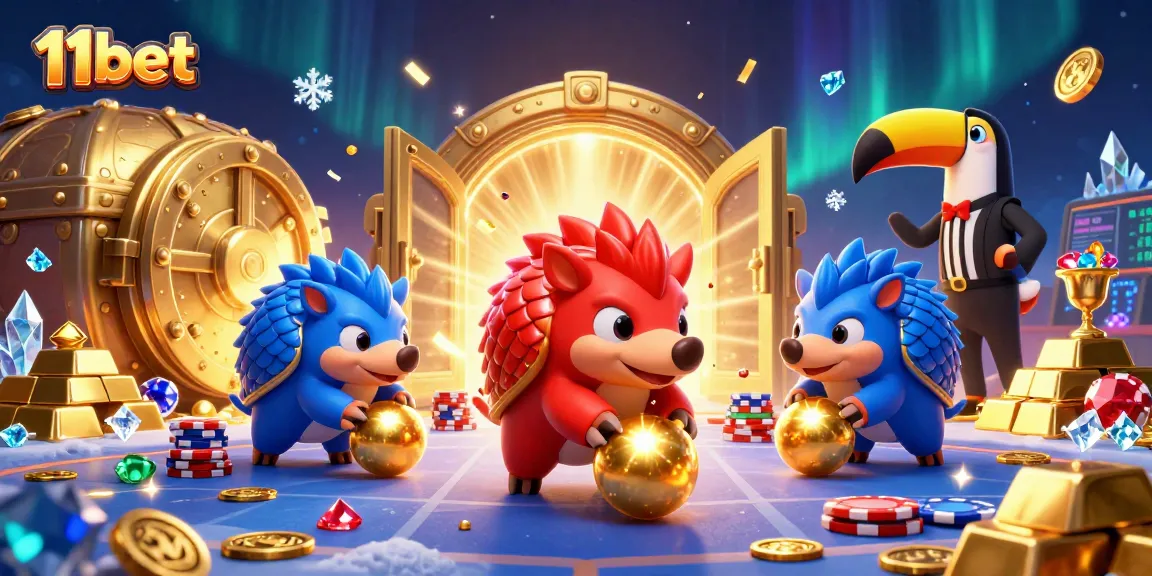 Engage with 11bet as rival pangolins compete in a vibrant casino scene filled with treasures.