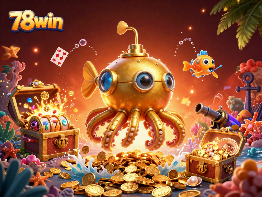 Experience thrilling slots and gameplay at 78win in a vibrant underwater casino scene.