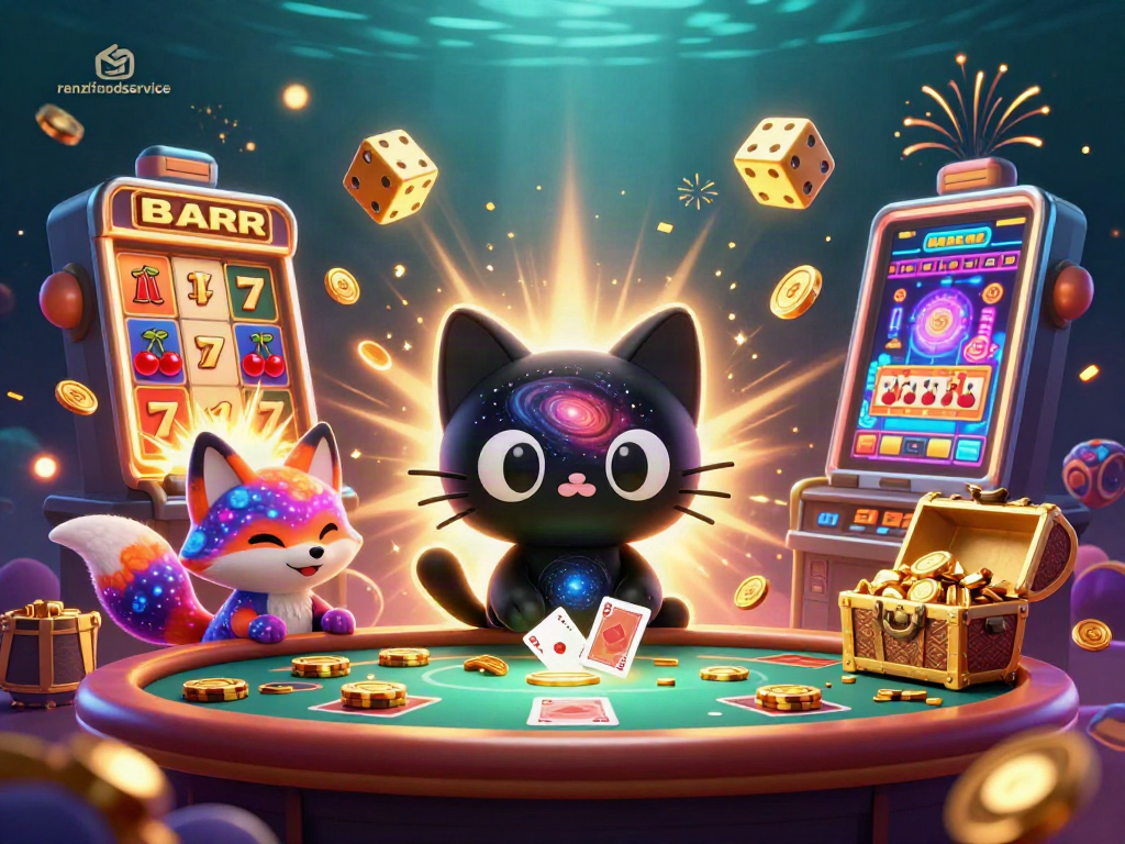 Experience winning with renzifoodservice at a cosmic casino, featuring a black hole cat and vibrant gaming elements.