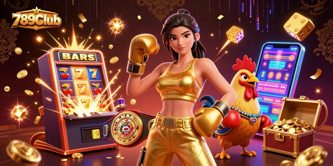 Win big at 789Club with an exciting casino-themed illustration featuring dynamic gaming elements and vibrant characters.