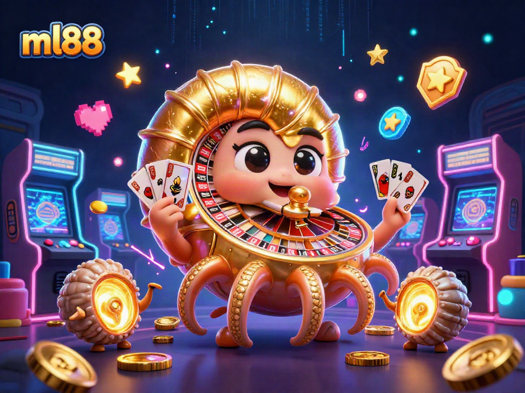 Experience winning strategies with ml88 in this vivid 3D casino illustration showcasing vibrant game elements.