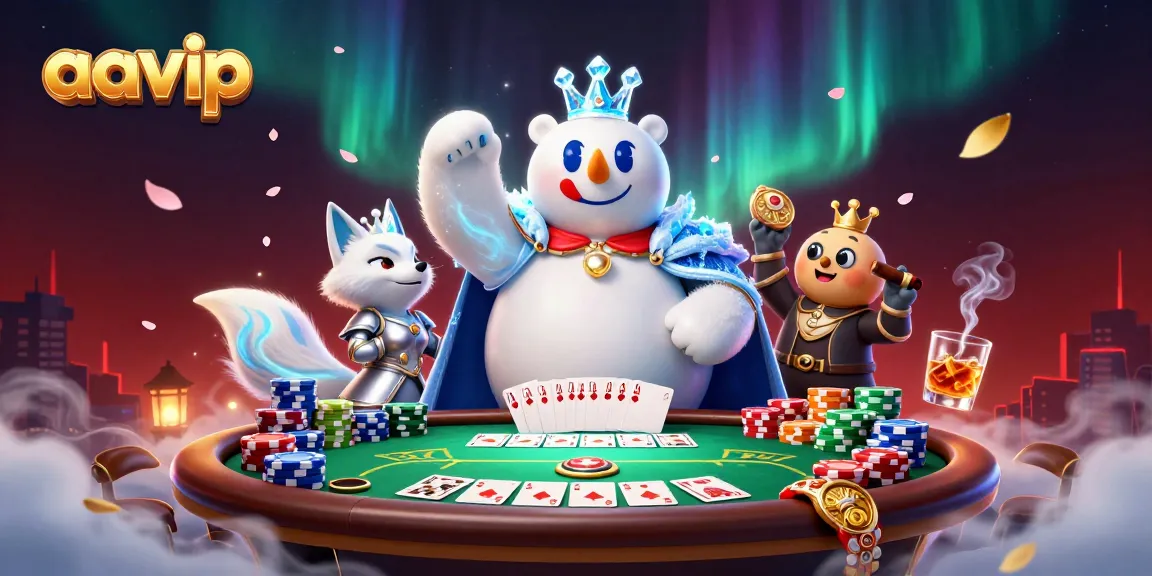 Aavip enhances poker excitement with a vibrant 3D scene featuring a polar bear king and a fox in armor.