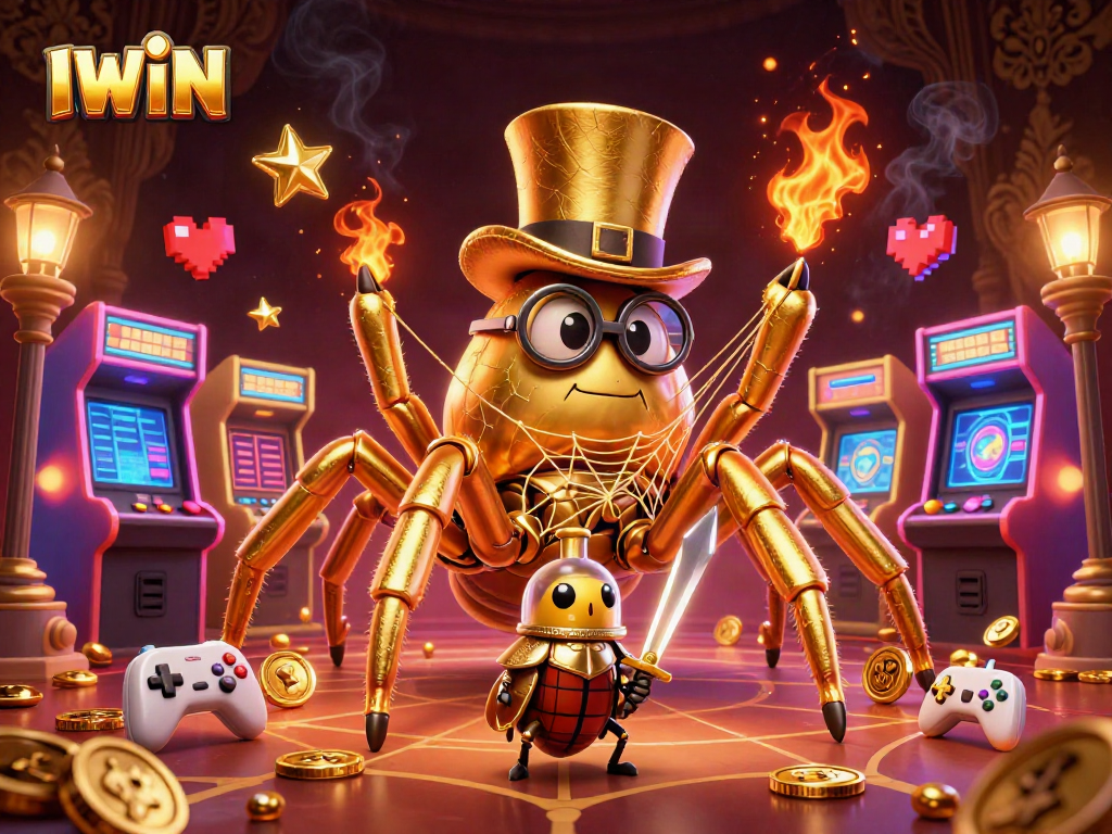 IWIN challenges players to engage with casino-themed cartoon characters and vibrant gaming elements.