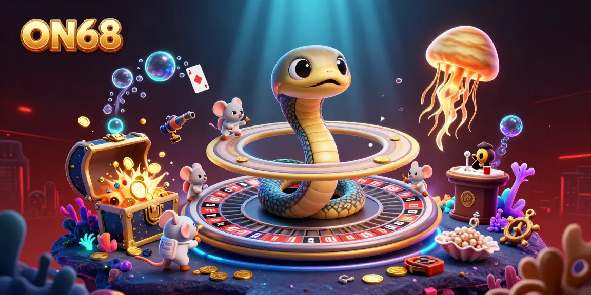 Experience the thrill of betting at ON68's cosmic casino with astronaut mice and an enchanting golden jellyfish dealer.