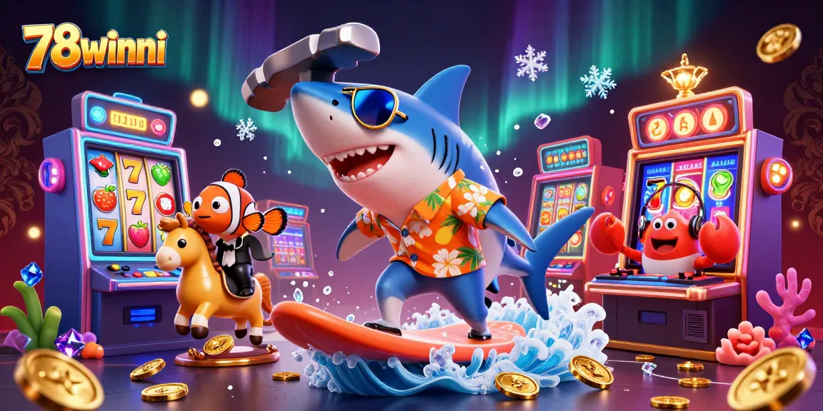 Experience thrilling wins with 78winni at a vibrant online casino showcasing slot machines and cartoon fun.