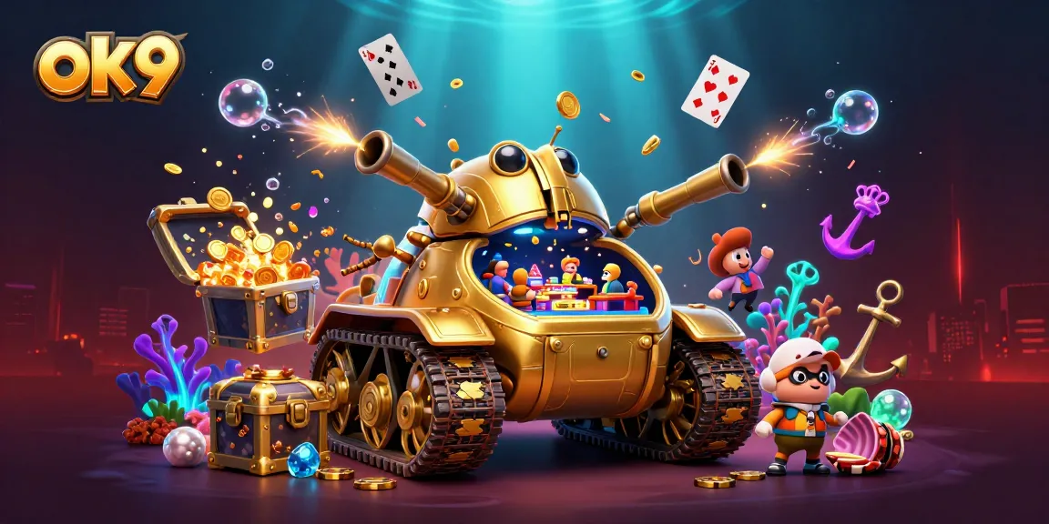Engage with ok9's vibrant casino scene featuring a golden beetle tank and dynamic game elements.