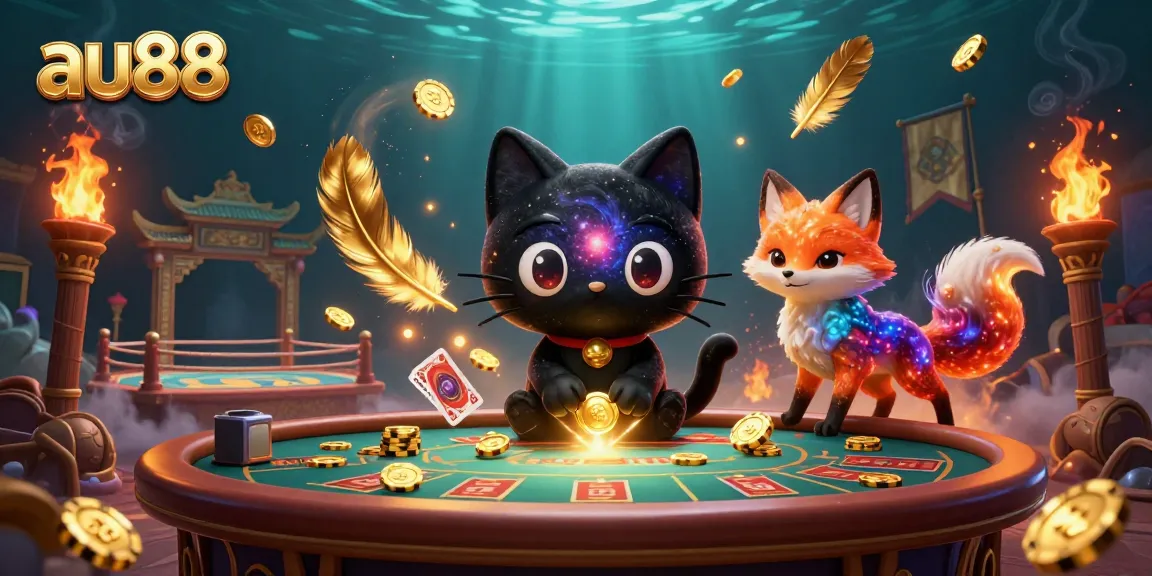Play at au88 casino with the captivating black hole cat and nebula fox in a vibrant cosmic scene.