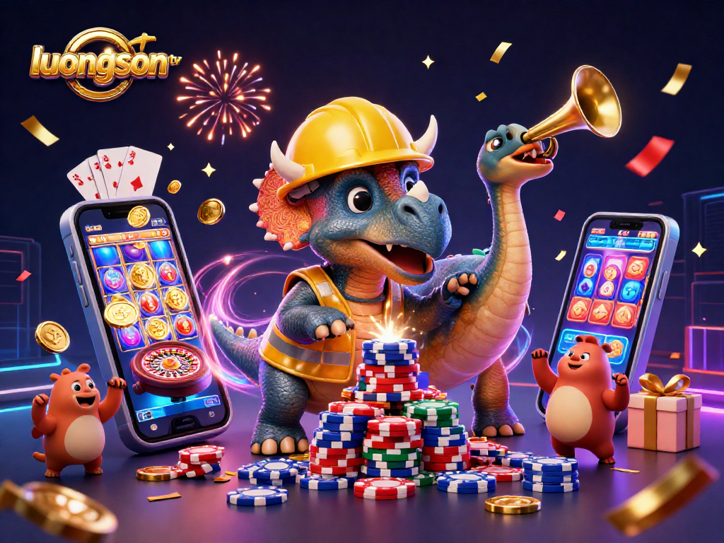 Engage with luongson tv's thrilling gaming world with cheerfully animated characters celebrating big wins.