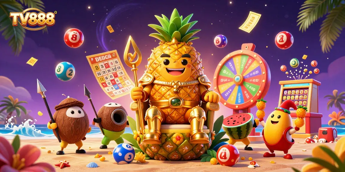 Experience the excitement of TV888 with a vibrant, dynamic casino scene featuring animated characters and engaging activities.