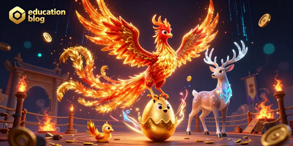 Experience the gambling thrill on this education blog featuring a phoenix and mystical stag in action.