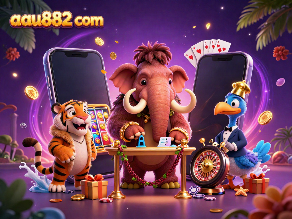 Engage in exciting gaming at aau882 com with vibrant characters and colorful casino elements.
