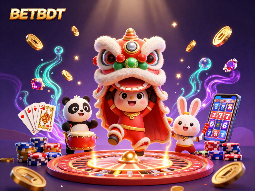 Immerse in the vibrant BETBDT casino experience with exploding coins, lively characters, and engaging game elements.