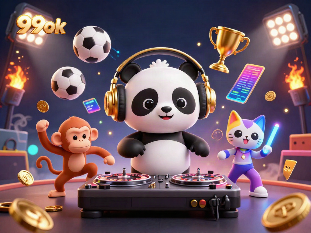Engage with thrilling casino fun at 99ok featuring a DJ panda, breakdancing monkey, and rave kitten.