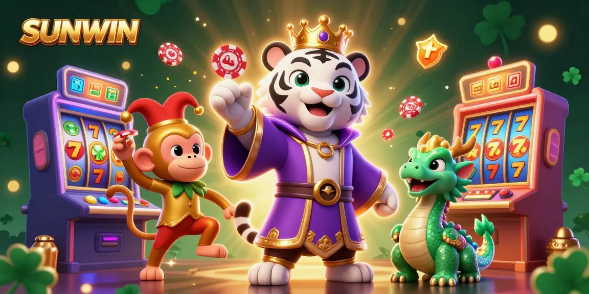 SUNWIN invites players to enjoy vibrant slot games, with colorful characters and casino elements creating an engaging atmosphere.