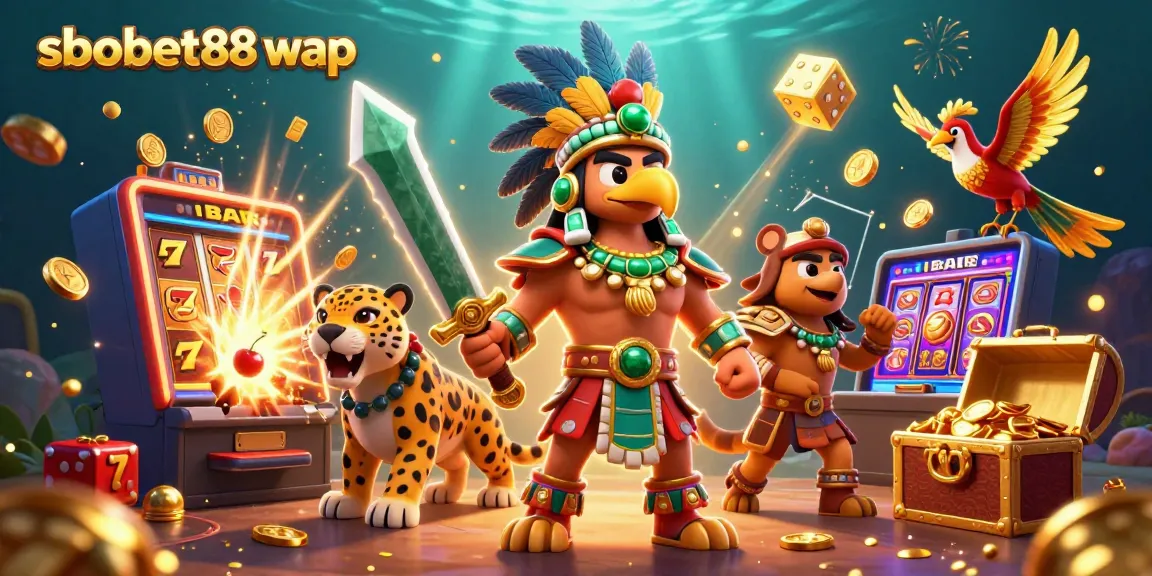 Experience the excitement of sbobet88 wap with a vibrant 3D casino scene featuring dynamic characters and slot elements.