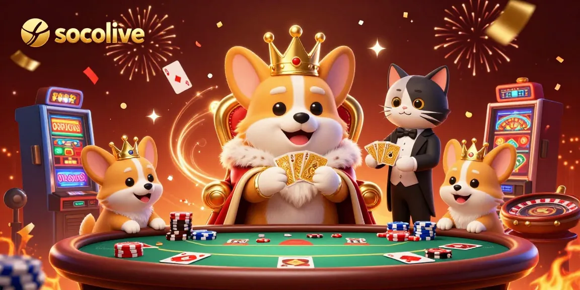 Socolive brings a colorful scene of betting excitement with poker chips and vibrant characters.
