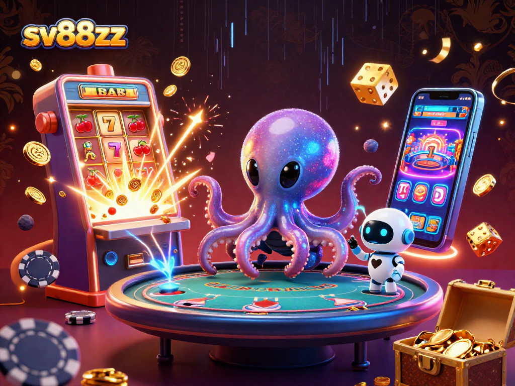 Engage with sv88zz in a vibrant alien casino scene showcasing jackpot winnings and exciting gameplay.