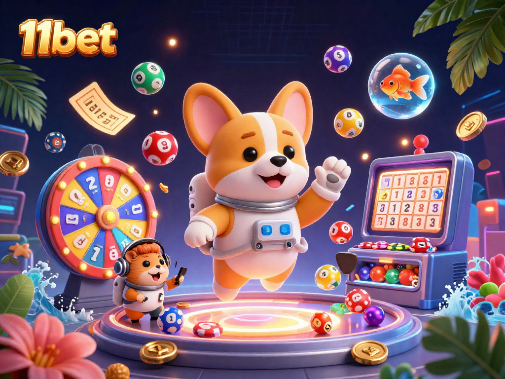 Join the fun at 11bet with a vibrant casino scene featuring an astronaut corgi and thrilling games.