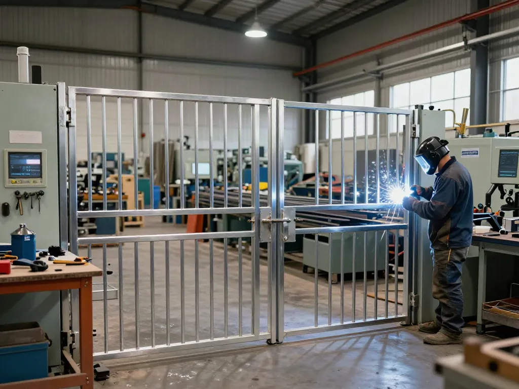 Al Taher Group's skilled workers fabricating custom gates and doors in their modern workshop.