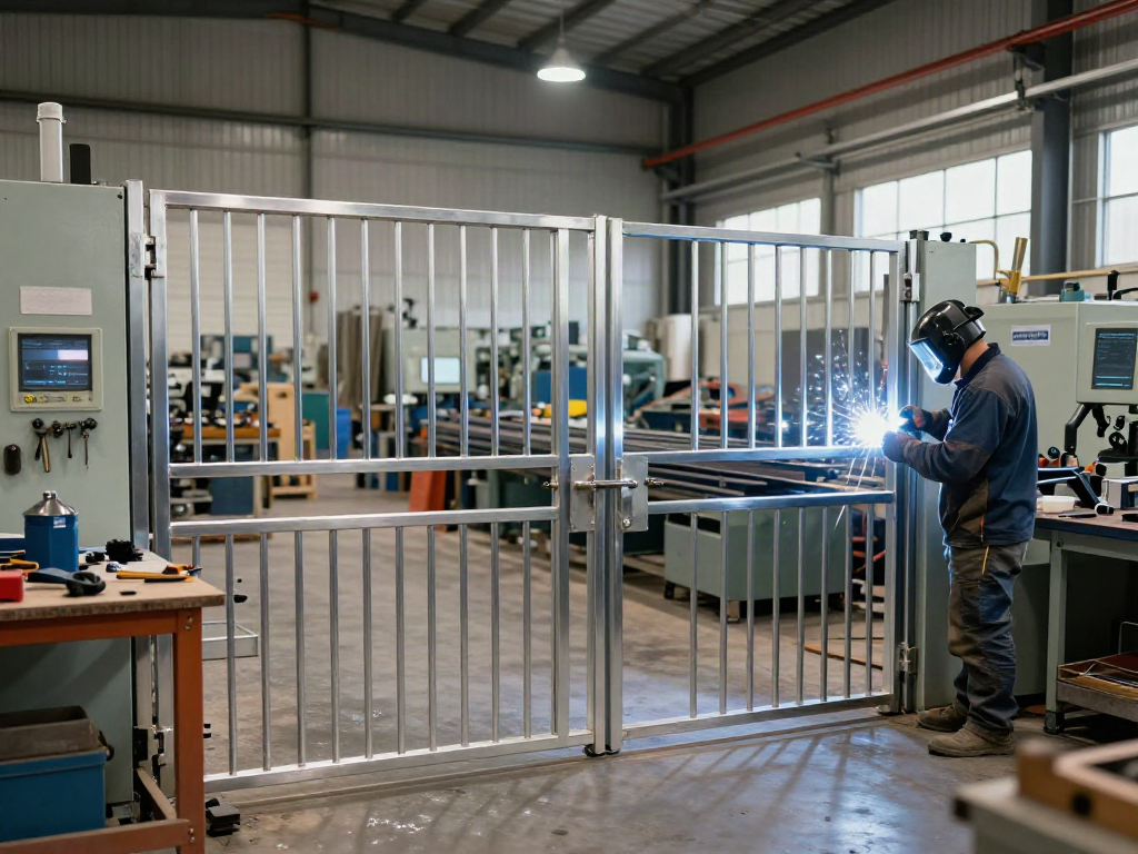 Al Taher Group's skilled workers fabricating custom gates and doors in their modern workshop.