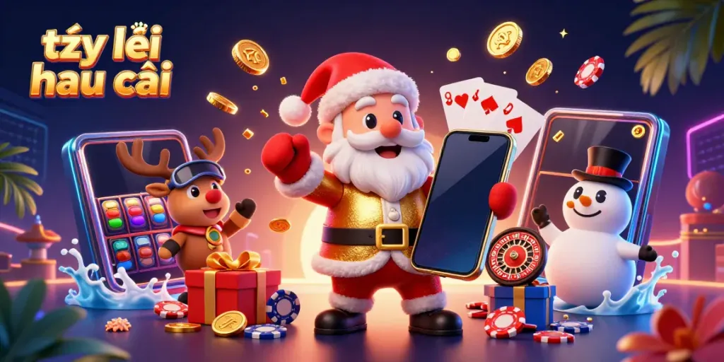 Experience the excitement of tỷ lệ nhà cái with Santa and friends in a vibrant casino scene.