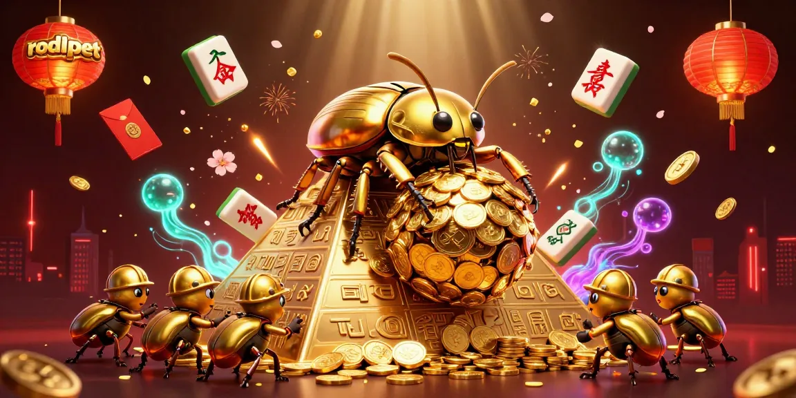 Rodipet features a golden beetle rolling coins, symbolizing winning strategies in online casinos.