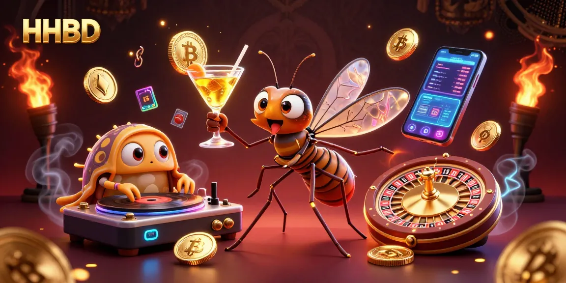 Experience the excitement of HHBD with vibrant casino characters and crypto elements in a dynamic scene.