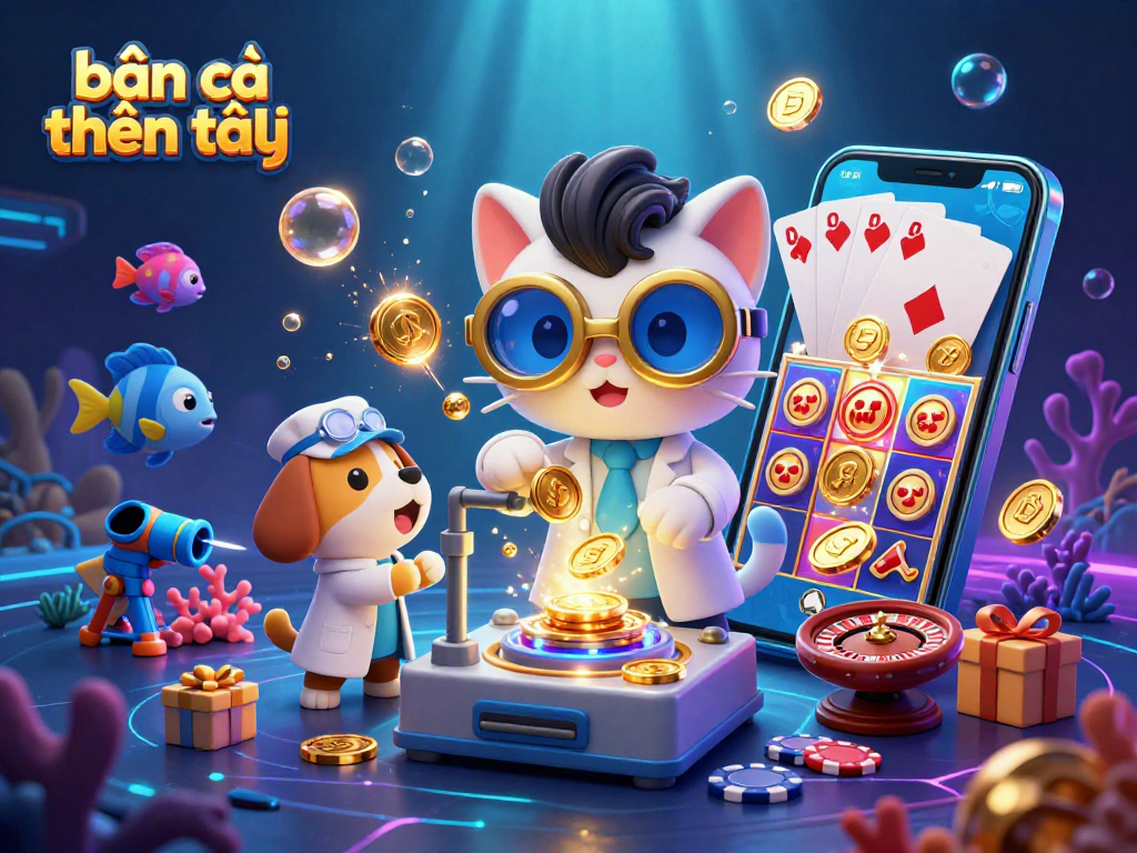 Bắn cá thần tài: Dive into an engaging underwater fishing game with vibrant characters and thrilling elements.