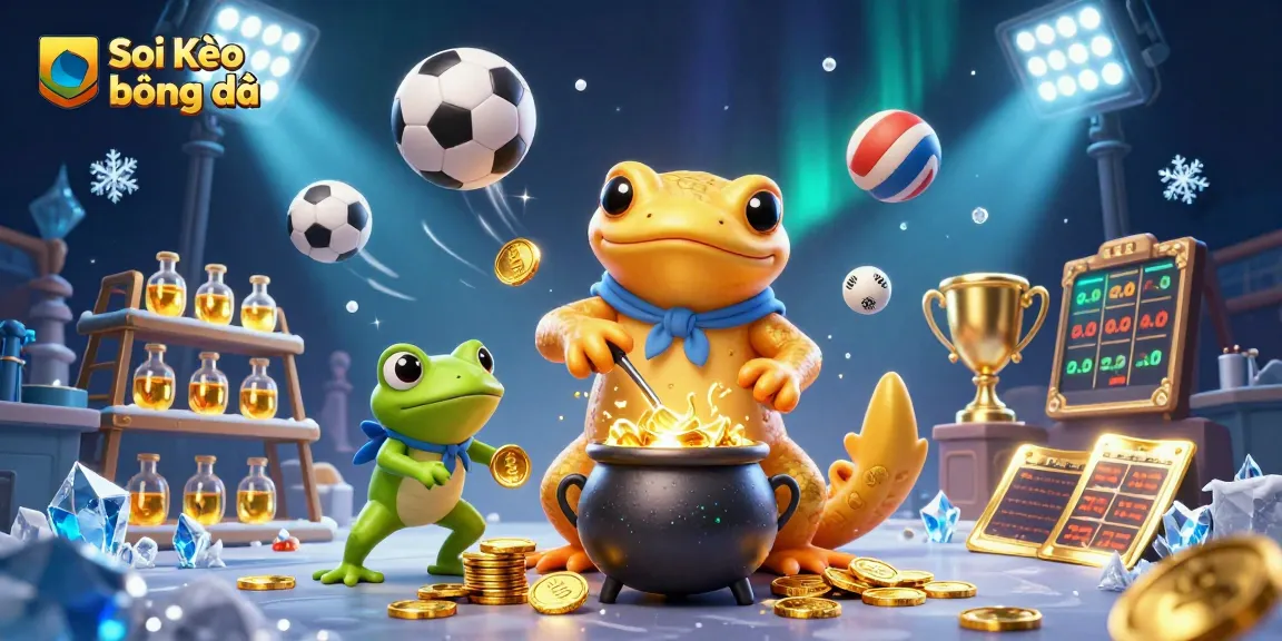 Soi Kèo bóng đá featuring a golden salamander alchemist amid dynamic sports betting elements, showcasing engaging gameplay.