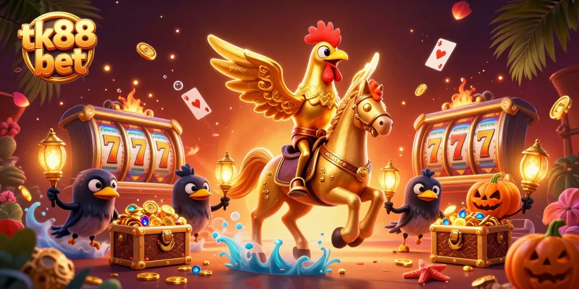 Experience the excitement of tk88 bet in a vibrant 3D scene filled with winning slots and casino elements.