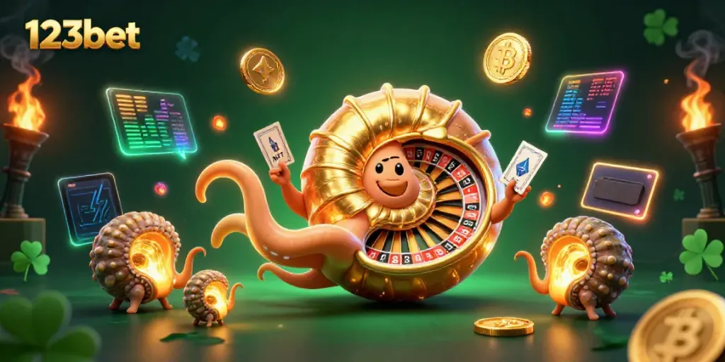 Experience the thrill of 123bet with ancient nautilus and glowing crypto coins.
